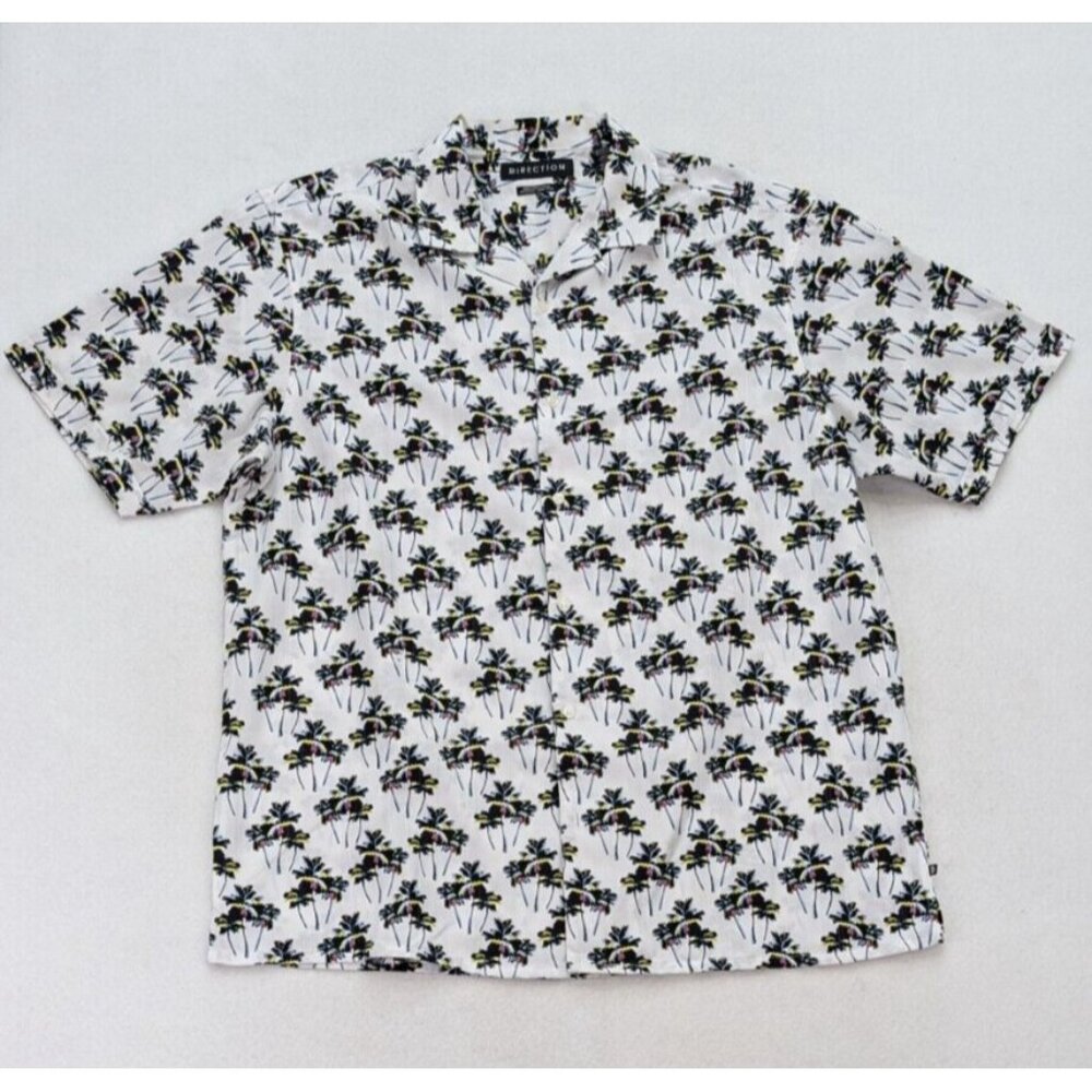 Direction Men's Button-Up Shirt Size 3X White Beach Palm Tree Vacation